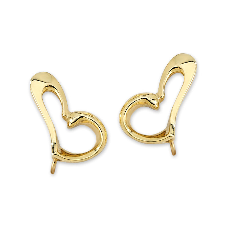 Ear Climbers Floating  Heart Ear Pin Earrings 14k Yellow Gold