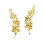 Gold Ear Climber Earrings - Graduated Hawaii Plumerias - Ear Pin - 14k Yellow Gold