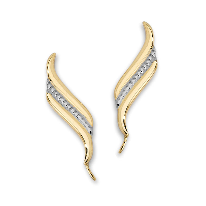 14k Yellow Gold Beaded Center Swirls Two Tone Ear Pin Earrings 