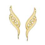 Filigree Center & Bold Polished Swirls Ear Pin Earrings in 14k Yellow Gold