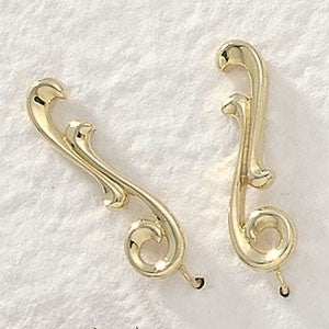 14k Yellow Gold Double Curves of Swirl Ear Pin Earrings
