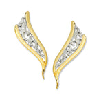 Double Branch Filigree Center Two Tone White & Yellow Ear Pin Earrings in 14k Yellow Gold
