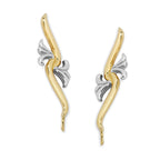 14k Yellow Gold Floral Motif Center Two Tone White and Yellow Swirl Ear Pin Earrings