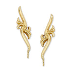 Leaf Center Polished Swirls Ear Pin Earrings in 14k Yellow Gold