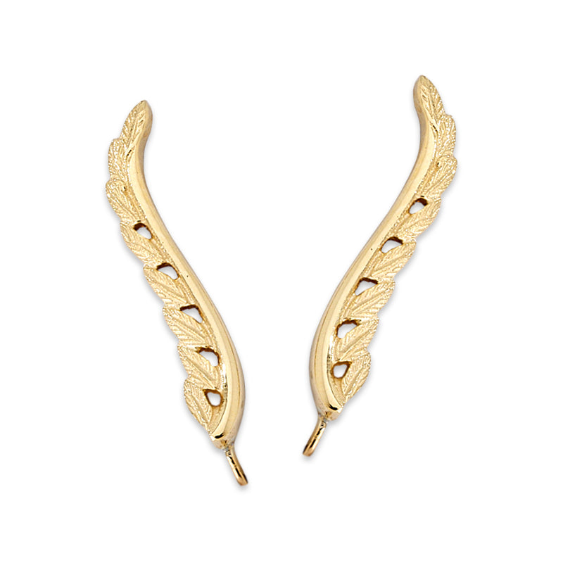Gold Ear Climber Earrings - Detailed Leaf - Ear Pin - 14k Yellow Gold