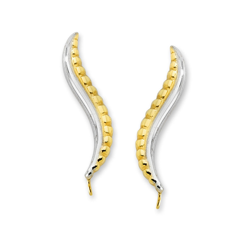 Beaded Edge with Polished Edge Two Tone White & Yellow Ear Pin Earrings in 14k Yellow Gold