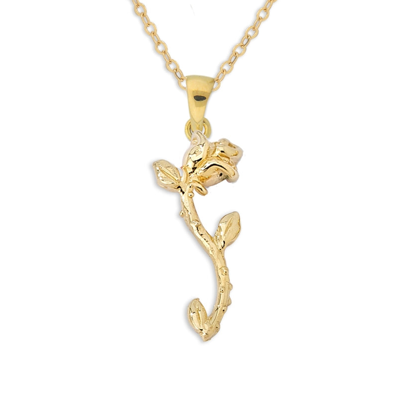 14k Yellow Gold Romantic Rose Pendant