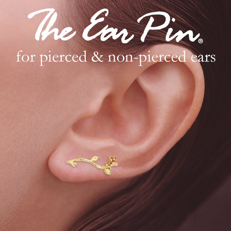 14k Yellow Gold Long Stem Rose of Love Two Tone Ear Pin Earrings