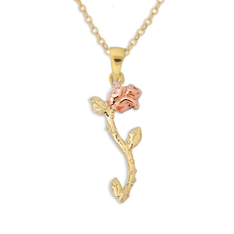 14k Two Tone Rose Gold and Yellow Gold Rose Pendant