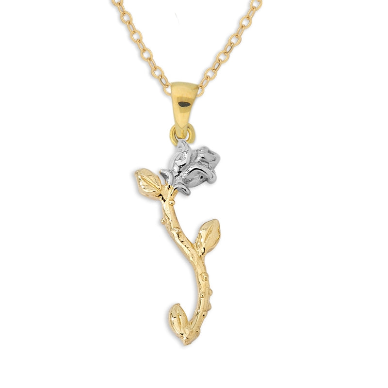 14k Two Tone White and Yellow Gold Rose Pendant