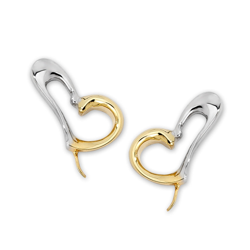 Floating Heart Two Tone White & Yellow Ear Pin Earrings in 14k Yellow Gold