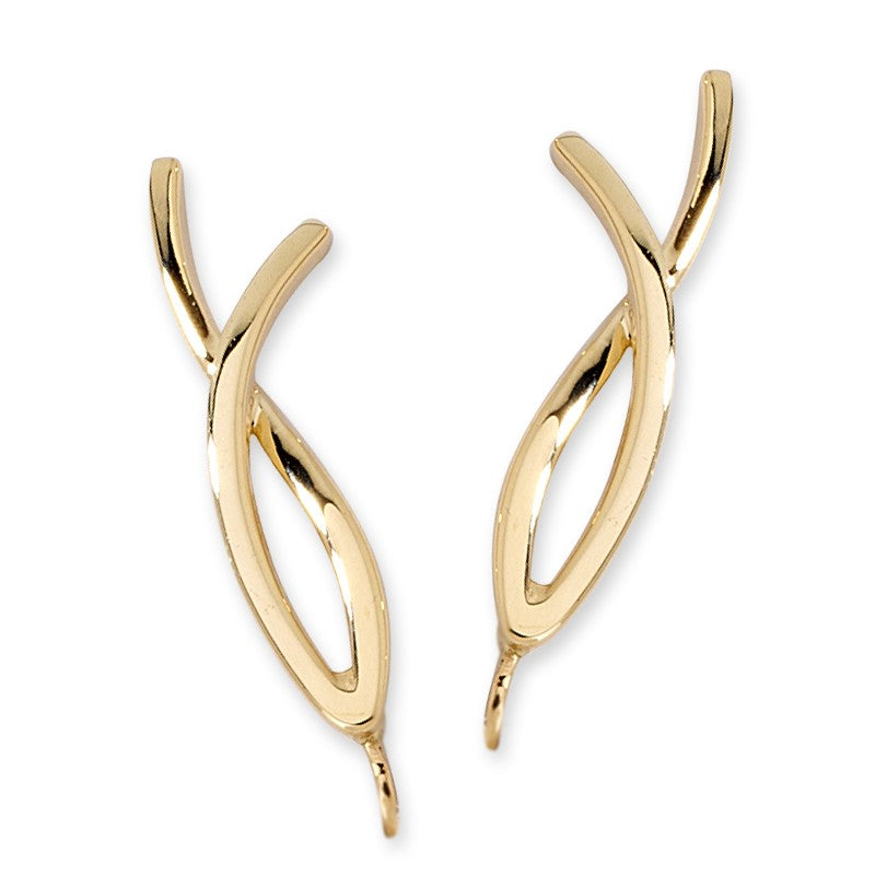 Polished Gold Crossover Ear Pin Earrings