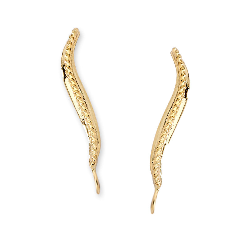 Beaded Rope Center Ear Pin Earrings in 14k Yellow Gold
