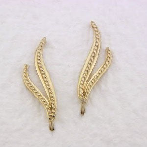 14k Yellow Gold Double Branch Twisted Rope Center Ear Pin Earrings