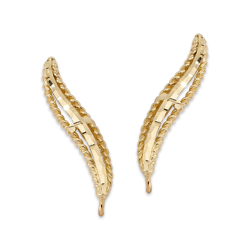 Diamond Ear Climber Earrings - Cut Single Rope Motif - Ear Pin - 14k Yellow Gold
