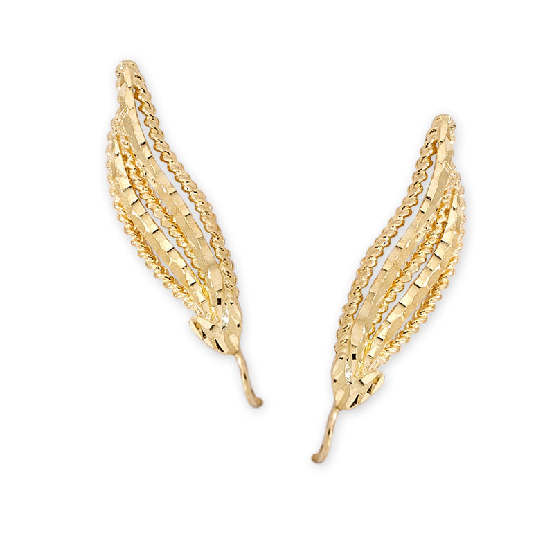 Diamond Cut Double Rope Motif Ear Pin Earrings in 14k Yellow Gold