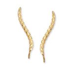 Diamond Ear Climber Earrings - Cut Simple Long Swirl - Ear Pin - 14k Yellow Gold
