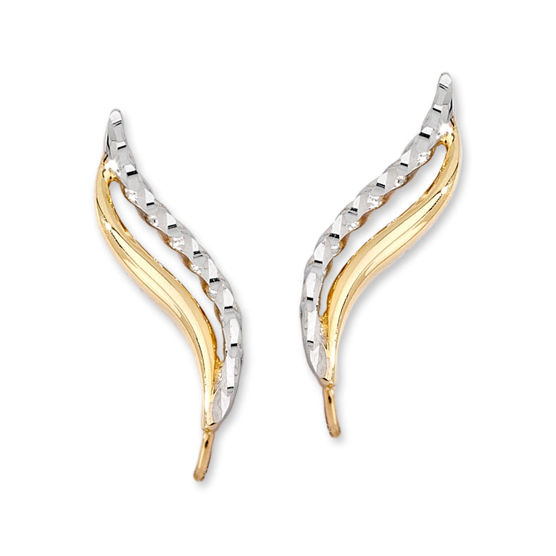 Twisted Diamond Cut Two Tone White & Yellow Ear Pin Earrings in 14k Yellow Gold