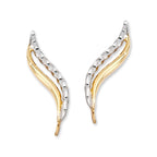 Twisted Diamond Cut Two Tone White & Yellow Ear Pin Earrings in 14k Yellow Gold