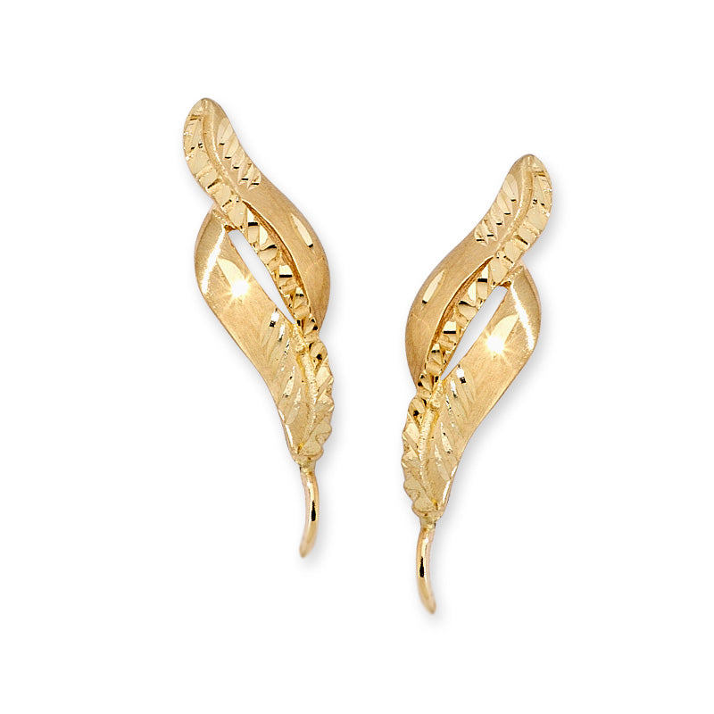 Diamond Cut Double Curves Ear Pin Earrings in 14k Yellow Gold
