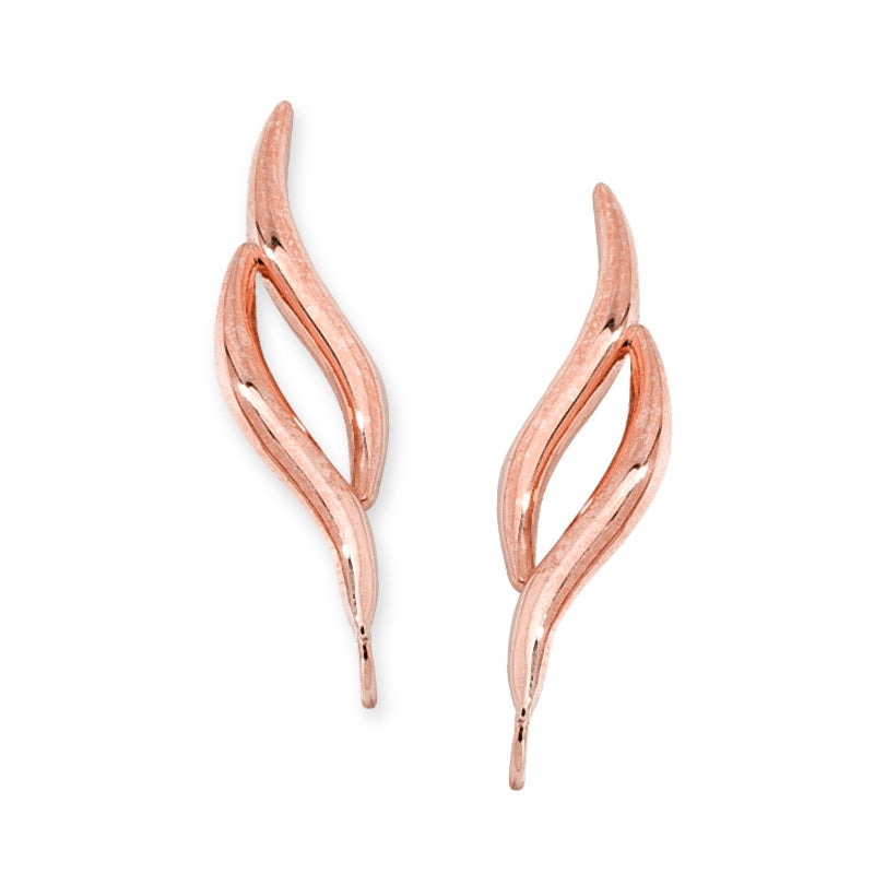 Ear Pin Ear Climber Earrings Double Curves 14k Rose Gold