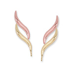 Ear Pin Ear Climber Earrings Double Curves Two Tone 14k Rose and Yellow Gold