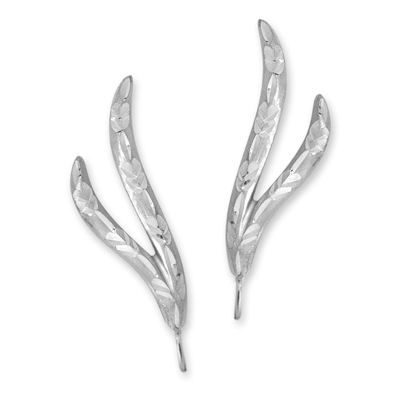Double Diamond Cut Curves Ear Pin Earrings in 14k White Gold