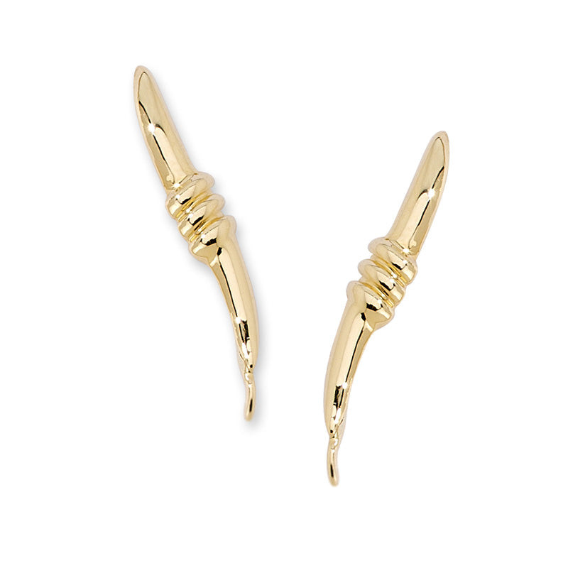Triple Ribbed Center Polished Swirl Ear Pin Earrings in 14k Yellow Gold