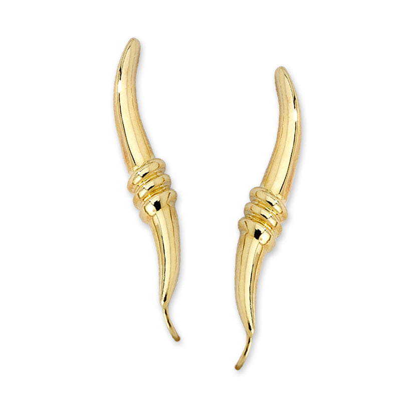 14k Yellow Gold Ear Pin Earrings Ribbed Center Medium Version 