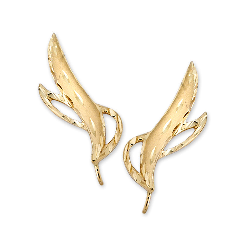 Diamond Ear Climber Earrings - Cut Wing - Ear Pin - 14k Yellow Gold