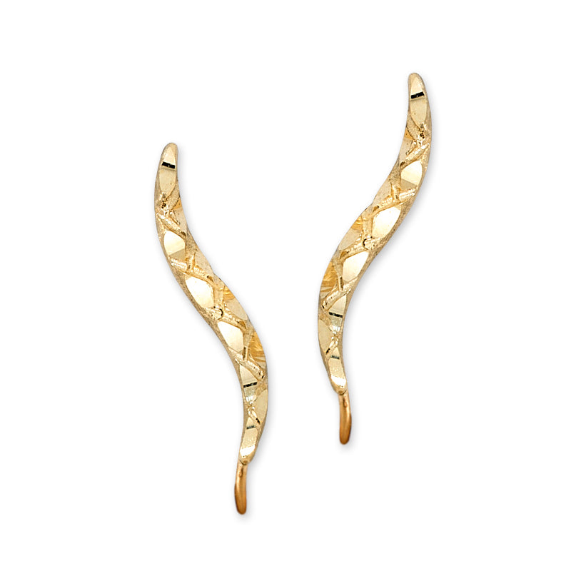 Ear Climbers Argyle Diamond Cut Ear Pin Earrings 14k Yellow Gold - Short Version