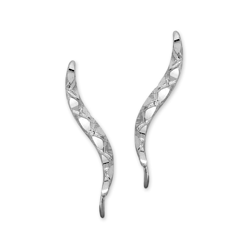 Ear Climbers Argyle Diamond Cut Ear Pin Earrings 14k White Gold - Short Version