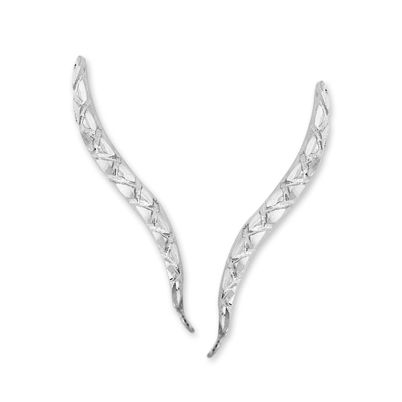 14k White Gold Argyle Pattern Diamond Cut Ear Pin Earrings