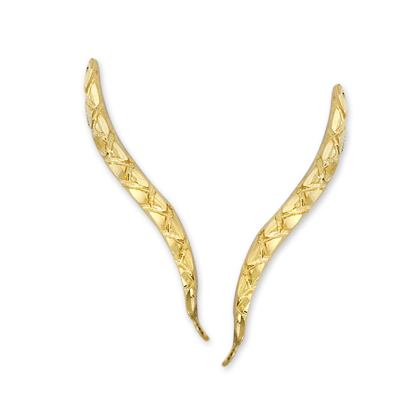 14k Yellow Gold Argyle Pattern Diamond Cut Ear Pin Earrings
