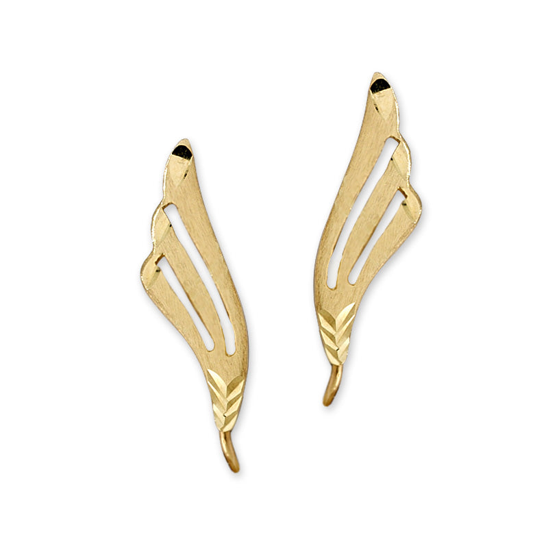 Diamond Ear Climber Earrings - Cut Triple Wing - Ear Pin - 14k Yellow Gold