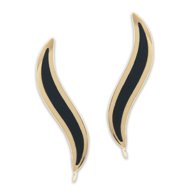 Onxy Ear Climber Earrings Ear Pin Black Onyx Inlaid 14kt Yellow Gold