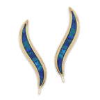 Opal Ear Climber Earrings Ear Pin Vibrant Blue 14kt Yellow Gold
