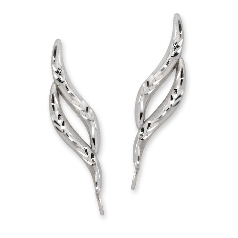 Diamond Cut White Gold Ear Pin Earrings