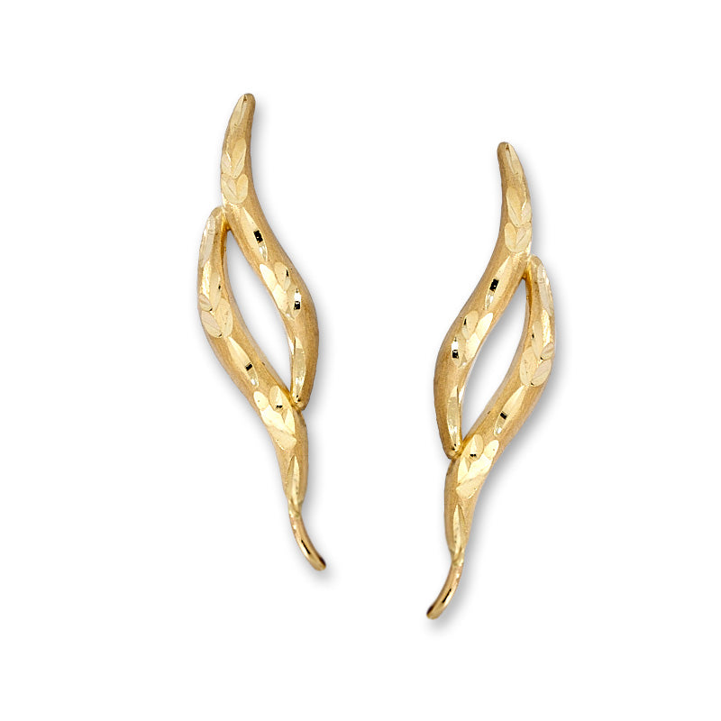 14k Yellow Gold Ear Pin Earrings Diamond Cut Double Version 