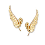 Diamond Ear Climber Earrings - Cut Swan - Ear Pin - 14k Yellow Gold