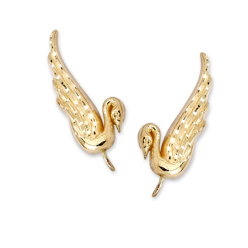 Diamond Ear Climber Earrings - Cut Swan - Ear Pin - 14k Yellow Gold