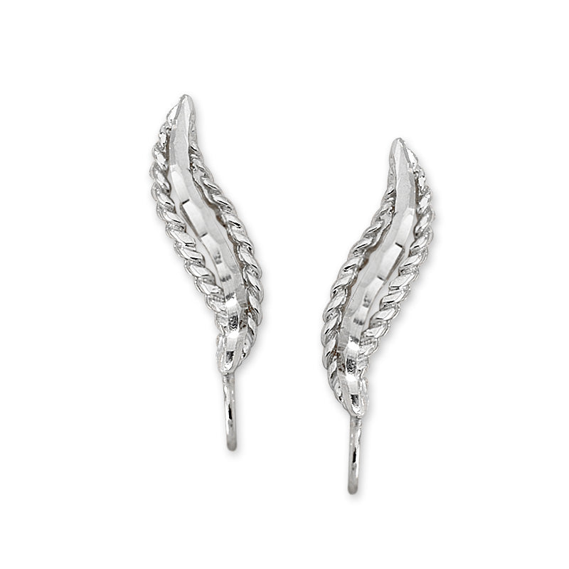 14k White Gold Diamond Cut Twisted Border Ear Pin Earrings