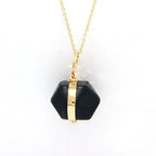 Side View: Jet Azabache Pendant 9mm Size Framed in 14k Yellow Gold