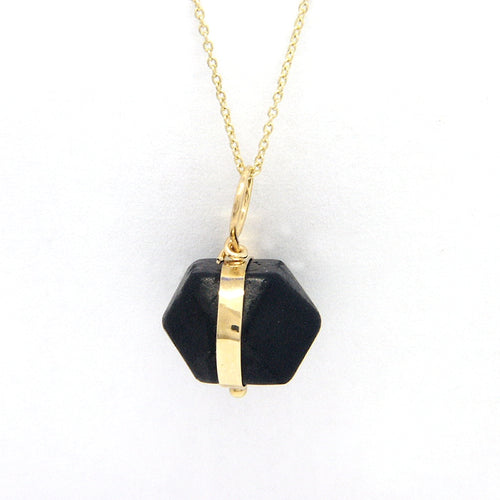 Side View: Jet Azabache Pendant 9mm Size Framed in Gold Over Sterling Silver