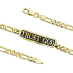 Trust God Bold Embossed Inspirational Figaro Link ID Bracelet 18k Gold Over Sterling Silver