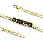 Trust God Italic Embossed Inspirational Figaro Link ID Bracelet 18k Gold Over Silver
