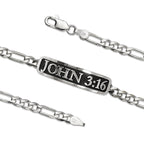 JOHN 3:16 Embossed Inspirational Figaro Link ID Bracelet Sterling Silver