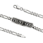 Trust God Bold Embossed Inspirational Figaro Link ID Bracelet Sterling Silver