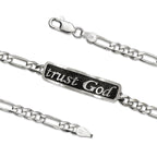 Trust God Italic Embossed Inspirational Figaro Link ID Bracelet Sterling Silver