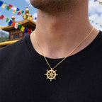 Dharma Wheel Necklace – Sterling Silver & Gold over Silver Buddhist Pendant